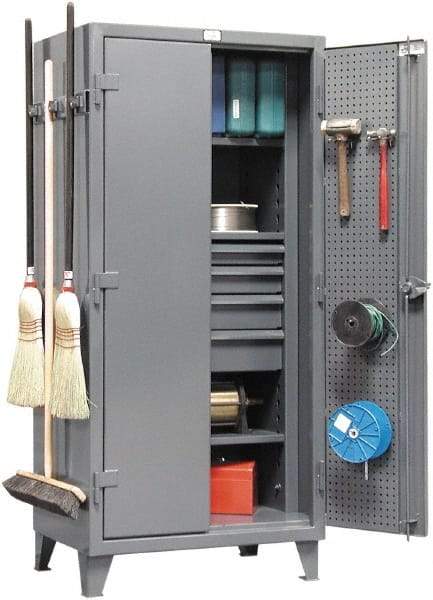 Strong Hold - 3 Shelf Pegboard Storage Cabinet - Steel, 36" Wide x 24" Deep x 78" High, Dark Gray - USA Tool & Supply