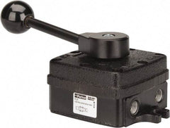 Parker - 1/4" NPT Mechanically Operated Air Valve - 4-Way, 3 Position, Hand Throttle-Manual Return, 2.5 CV Rate, 150 Max psi & 160°F Max Temp - USA Tool & Supply