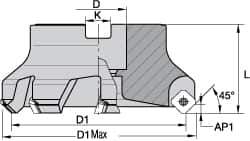 Kennametal - 5" Cut Diam, 1-1/2" Arbor Hole, 5mm Max Depth of Cut, 43° Indexable Chamfer & Angle Face Mill - 10 Inserts, OF.T64 Insert, Right Hand Cut, 10 Flutes, Through Coolant, Series KSOM - USA Tool & Supply