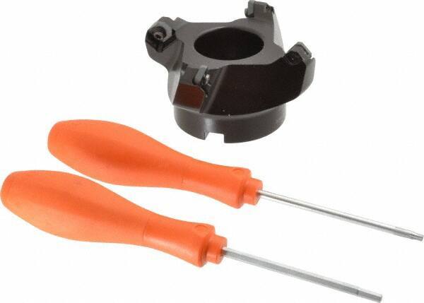 Kennametal - 80.01mm Cut Diam, 1" Arbor Hole, 6.6mm Max Depth of Cut, 45° Indexable Chamfer & Angle Face Mill - 4 Inserts, SEKT 1404... Insert, Right Hand Cut, 4 Flutes, Series KSSM - USA Tool & Supply
