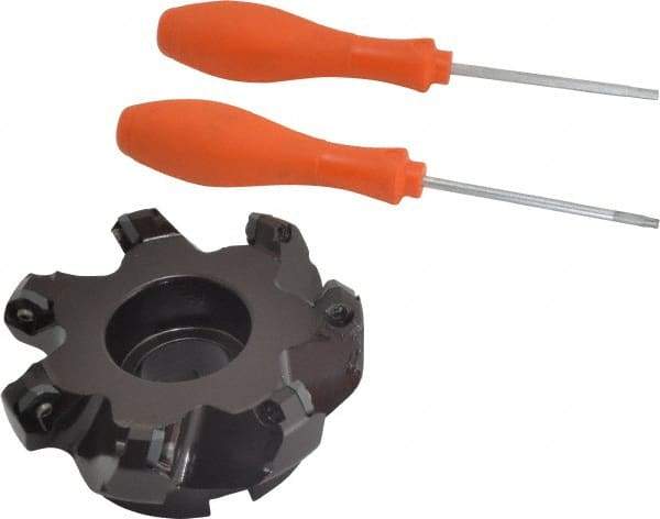 Kennametal - 100.08mm Cut Diam, 1-1/4" Arbor Hole, 6.6mm Max Depth of Cut, 45° Indexable Chamfer & Angle Face Mill - 7 Inserts, SEKT 1404... Insert, Right Hand Cut, 7 Flutes, Series KSSM - USA Tool & Supply