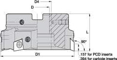 Kennametal - 6 Inserts, 3" Cut Diam, 1" Arbor Diam, 0.394" Max Depth of Cut, Indexable Square-Shoulder Face Mill - 0/90° Lead Angle, 1-3/4" High, BGHX 15L5... Insert Compatibility, Through Coolant, Series Fix-Perfect - USA Tool & Supply