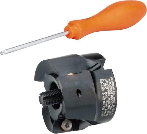 Kennametal - 3 Inserts, 2" Cut Diam, 3/4" Arbor Diam, 18.03mm Max Depth of Cut, Indexable Square-Shoulder Face Mill - 0/90° Lead Angle, 40.01mm High, EC18.., EP18.. Insert Compatibility, Through Coolant, Series Mill 1-18 - USA Tool & Supply