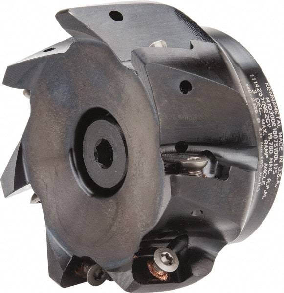 Kennametal - 7 Inserts, 3" Cut Diam, 1" Arbor Diam, 18.03mm Max Depth of Cut, Indexable Square-Shoulder Face Mill - 0/90° Lead Angle, 1-3/4" High, EC18.., EP18.. Insert Compatibility, Through Coolant, Series Mill 1-18 - USA Tool & Supply