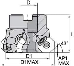 Kennametal - 2" Cut Diam, 3/4" Arbor Hole, 3.5mm Max Depth of Cut, 43° Indexable Chamfer & Angle Face Mill - 6 Inserts, OF.T 06L5... Insert, Right Hand Cut, 6 Flutes, Series KSOM Mini - USA Tool & Supply
