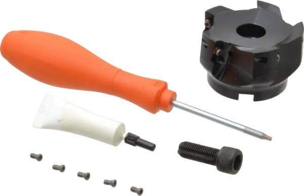 Kennametal - 5 Inserts, 2-1/2" Cut Diam, 3/4" Arbor Diam, 14.22mm Max Depth of Cut, Indexable Square-Shoulder Face Mill - 0/90° Lead Angle, 40mm High, EC14.., EP14.. Insert Compatibility, Through Coolant, Series Mill 1-14 - USA Tool & Supply