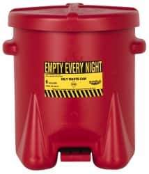 Eagle - 6 Gallon Capacity, Polyethylene Oily Waste Can - 13-1/2 Inch Long x 16-1/2 Inch Wide/Diameter x 16 Inch High, Red, Foot Operated, Approved FM - USA Tool & Supply