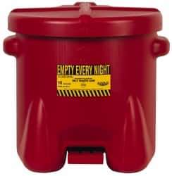 Eagle - 10 Gallon Capacity, Polyethylene Oily Waste Can - 18 Inch Long x 22 Inch Wide/Diameter x 18 Inch High, Red, Foot Operated, Approved FM - USA Tool & Supply