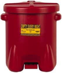 Eagle - 14 Gallon Capacity, Polyethylene Oily Waste Can - 18 Inch Long x 22 Inch Wide/Diameter x 21 Inch High, Red, Foot Operated, Approved FM - USA Tool & Supply