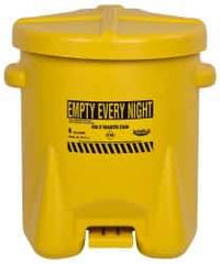 Eagle - 6 Gallon Capacity, Polyethylene Oily Waste Can - 13-1/2 Inch Long x 16-1/2 Inch Wide/Diameter x 16 Inch High, Yellow, Foot Operated, Approved FM - USA Tool & Supply