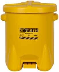 Eagle - 14 Gallon Capacity, Polyethylene Oily Waste Can - 18 Inch Long x 22 Inch Wide/Diameter x 21 Inch High, Yellow, Foot Operated, Approved FM - USA Tool & Supply