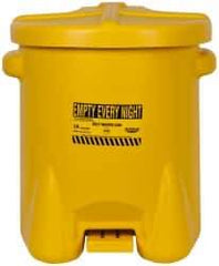 Eagle - 14 Gallon Capacity, Polyethylene Oily Waste Can - 18 Inch Long x 22 Inch Wide/Diameter x 21 Inch High, Yellow, Foot Operated, Approved FM - USA Tool & Supply