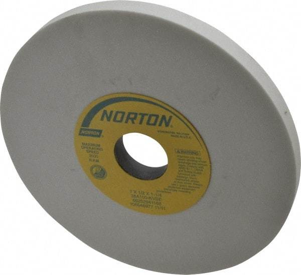 Norton - 7" Diam x 1-1/4" Hole x 1/2" Thick, K Hardness, 100 Grit Surface Grinding Wheel - Aluminum Oxide, Type 1, Fine Grade, 3,600 Max RPM, Vitrified Bond, No Recess - USA Tool & Supply