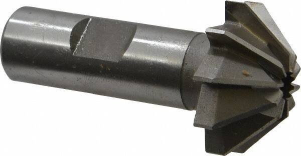 Made in USA - 1-1/4" Large x 1/2" Small Diam, 17/32" Width of Cut, 90° Included Angle, 10 Teeth, High Speed Steel Face Angle Cutter - 5/8" Shank Diam, 2-13/32" Overall Length, Weldon Flat - USA Tool & Supply