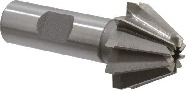 Made in USA - 1-1/4" Large x 1/2" Small Diam, 25/32" Width of Cut, 60° Included Angle, 10 Teeth, Cobalt Face Angle Cutter - 5/8" Shank Diam, 2-21/32" Overall Length, Weldon Flat - USA Tool & Supply