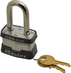 Master Lock - 1-1/2" Shackle Clearance, Keyed Alike Padlock - 3/32" Shackle Width, 9/32" Shackle Diam, Steel - USA Tool & Supply