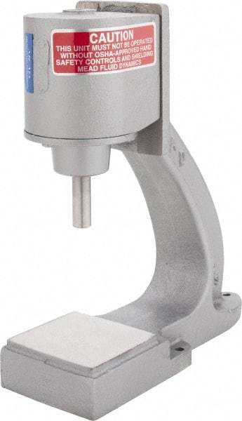 Mead - 1/2" Ram, 4-7/16" Throat Depth, 1/4 Ton Pneumatic Arbor Press - 4" Max Work Height x 3" Max Work Width, 3-1/4" Base Width x 9" Base Depth - USA Tool & Supply