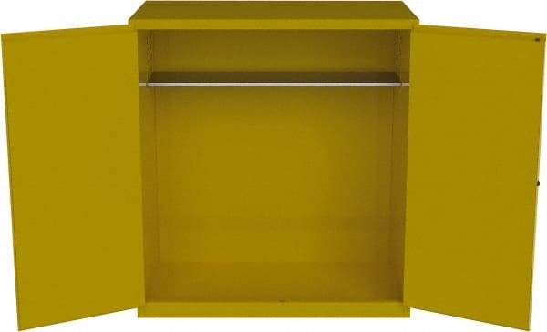 Jamco - 59" Wide x 34" Deep x 65" High, Steel Vertical Drum Cabinet with 3 Point Key Lock - Yellow, Manual Closing Door, 2 Shelves, 2 Drums - USA Tool & Supply