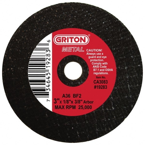 Value Collection - 3 x 1/8, 3/8" Hole 36 Grit Aluminum Oxide Cutoff Wheel - Exact Industrial Supply