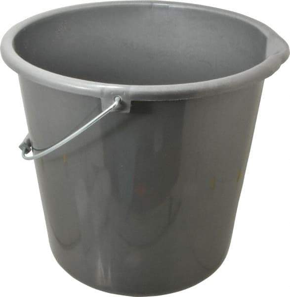 PRO-SOURCE - 10 Qt, Plastic Round Gray Single Pail with Pour Spout - Handle Included - USA Tool & Supply