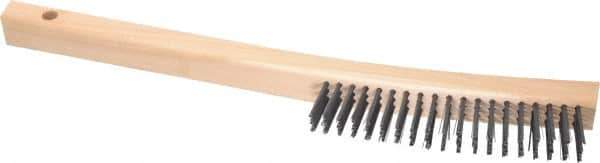 Made in USA - 3 Rows x 19 Columns Wire Scratch Brush - 6-1/4" Brush Length, 13-3/4" OAL, 1-1/8" Trim Length, Wood Toothbrush Handle - USA Tool & Supply