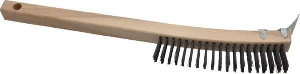 Made in USA - 3 Rows x 19 Columns Wire Scratch Brush - 14" OAL, 1-3/16" Trim Length, Wood Toothbrush Handle - USA Tool & Supply