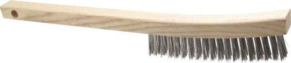 Made in USA - 3 Rows x 19 Columns Wire Scratch Brush - 6-1/4" Brush Length, 13-3/4" OAL, 1-1/8" Trim Length, Wood Toothbrush Handle - USA Tool & Supply