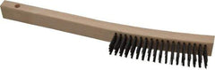 Made in USA - 4 Rows x 19 Columns Wire Scratch Brush - 6-1/4" Brush Length, 13-3/4" OAL, 1-3/16" Trim Length, Wood Toothbrush Handle - USA Tool & Supply