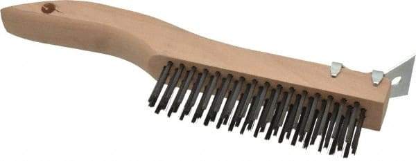 Made in USA - 4 Rows x 16 Columns Wire Scratch Brush - 10" OAL, 1-3/16" Trim Length, Wood Shoe Handle - USA Tool & Supply