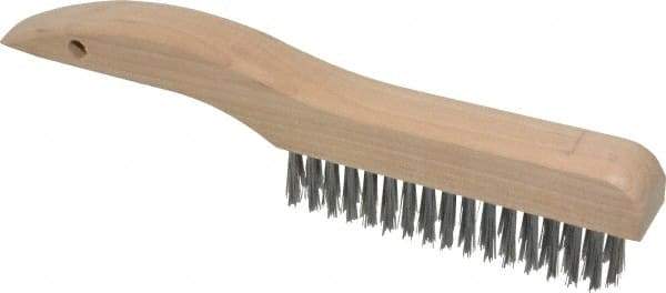 Made in USA - 4 Rows x 16 Columns Wire Scratch Brush - 10" OAL, 1-3/16" Trim Length, Wood Shoe Handle - USA Tool & Supply