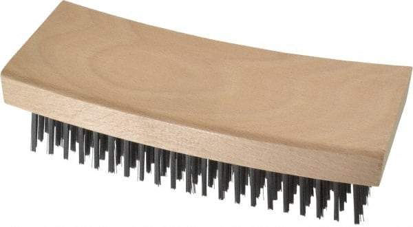 Made in USA - 9 Rows x 21 Columns Wire Scratch Brush - 7-1/4" OAL, 1-3/16" Trim Length, Wood Curved Handle - USA Tool & Supply