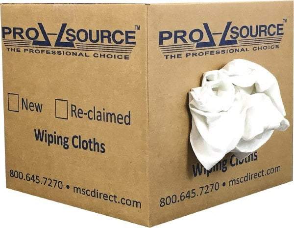 PRO-SOURCE - Virgin Cotton T-Shirt Rag - Lint-Free, White, 3 to 4 Pieces per Lb, Comes in Box - USA Tool & Supply