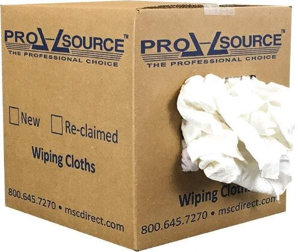 PRO-SOURCE - Reclaimed Cotton T-Shirt Rag - Low Lint, White, 3 to 4 Pieces per Lb, Comes in Box - USA Tool & Supply