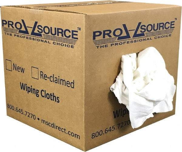 PRO-SOURCE - Reclaimed Cotton T-Shirt Rag - Low Lint, White, 3 to 4 Pieces per Lb, Comes in Box - USA Tool & Supply