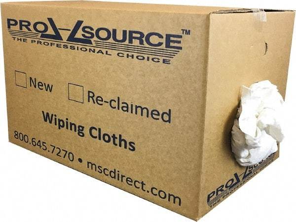 PRO-SOURCE - Reclaimed Cotton T-Shirt Rag - Low Lint, White, 3 to 4 Pieces per Lb, Comes in Box - USA Tool & Supply