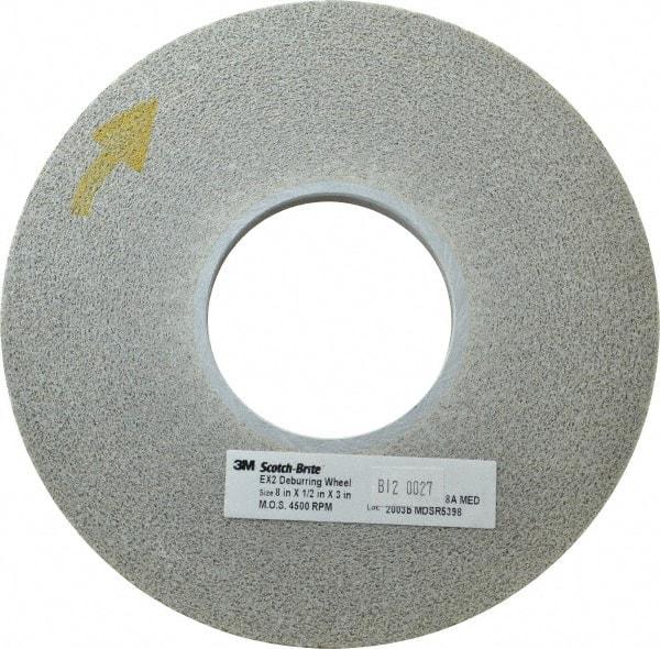 3M - 8" Diam, 1/2" Face Width, 3" Center Hole, Medium Grade, Aluminum Oxide Deburring Wheel - Convolute, Hard Density 8 Grade, 4,500 RPM - USA Tool & Supply