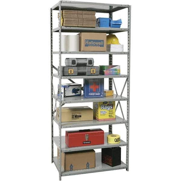 Hallowell - 8 Shelf Starter Unit Box Edge Open Steel Shelving - 800 Lb Capacity, 36" Wide x 87" High x 24" Deep, Gray - USA Tool & Supply