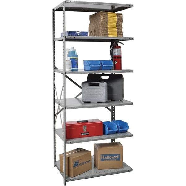 Hallowell - 6 Shelf Add-On Box Edge Open Steel Shelving - 800 Lb Capacity, 36" Wide x 87" High x 24" Deep, Gray - USA Tool & Supply
