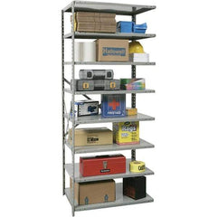 Hallowell - 8 Shelf Add-On Box Edge Open Steel Shelving - 800 Lb Capacity, 36" Wide x 87" High x 24" Deep, Gray - USA Tool & Supply