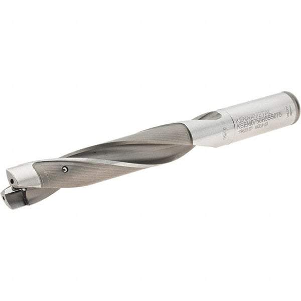 Kennametal - 19.05 to 19.55mm Diam, 5xD, 100mm Max Depth, 3/4" Shank Diam, 129.33mm Flute, 184.15mm OAL, Replaceable Tip Drill - KSEM0750 Insert, 2 Seat Size, Series KSEM - USA Tool & Supply