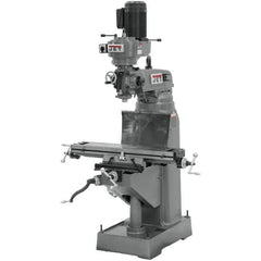 Jet - 7-7/8" Table Width x 35-3/4" Table Length, Step Pulley Control, 3 Phase Knee Milling Machine - R8 Spindle Taper, 1-1/2 hp - USA Tool & Supply