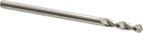 Accupro - 0.1024" 130° Parabolic Flute Cobalt Screw Machine Drill Bit - Bright Finish, Right Hand Cut, 0.551" Flute Length, 1.693" OAL, Split Point, Straight Shank - USA Tool & Supply