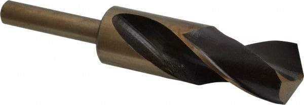 Interstate - 1-3/16" Drill, 118° Point, Cobalt Silver Deming & Reduced Shank Drill Bit - Bright Finish, 6" OAL, Straight Shank, 3" Flute Length, Right Hand Cut, Standard Point, Spiral Flute, Regular Spiral - USA Tool & Supply