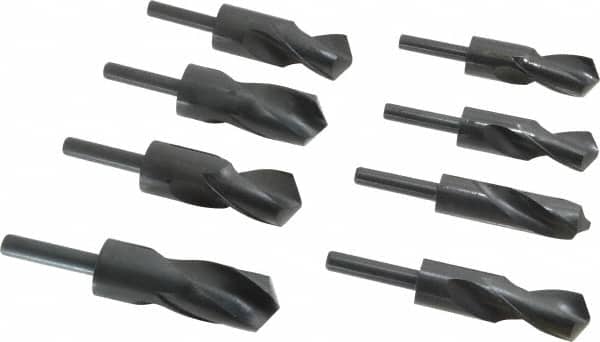 Interstate - 1-1/16 to 1-1/2", 118° Point, Oxide Finish, High Speed Steel Reduced Shank Drill Bit Set - USA Tool & Supply