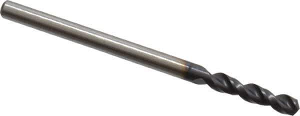 Accupro - 0.1024" 130° Parabolic Flute Cobalt Screw Machine Drill Bit - TiAlN Finish, Right Hand Cut, 0.551" Flute Length, 1.693" OAL, Split Point, Straight Shank - USA Tool & Supply