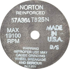 Norton - 4" 36 Grit Aluminum Oxide Cutoff Wheel - 1/16" Thick, 1/2" Arbor, 19,100 Max RPM, Use with Die Grinders - USA Tool & Supply