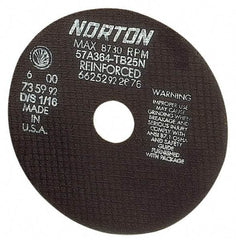 Norton - 20" 24 Grit Aluminum Oxide Cutoff Wheel - 5/32" Thick, 1" Arbor, 2,710 Max RPM, Use with Stationary Tools - USA Tool & Supply