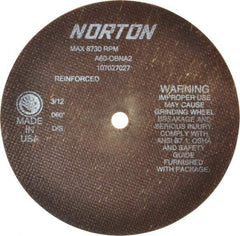 Norton - 7" 60 Grit Aluminum Oxide Cutoff Wheel - 0.06" Thick, 1/2" Arbor, 8,730 Max RPM, Use with Stationary Grinders - USA Tool & Supply