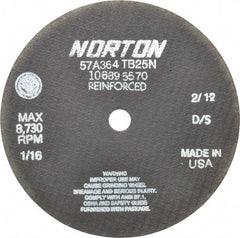 Norton - 7" 36 Grit Aluminum Oxide Cutoff Wheel - 1/16" Thick, 5/8" Arbor, 8,730 Max RPM, Use with Circular Saws - USA Tool & Supply