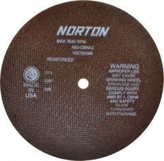 Norton - 8" 60 Grit Aluminum Oxide Cutoff Wheel - 0.035" Thick, 1/2" Arbor, 7,640 Max RPM, Use with Stationary Grinders - USA Tool & Supply